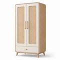 Armadio a due ante in legno e rattan beige 190x80x50 cm