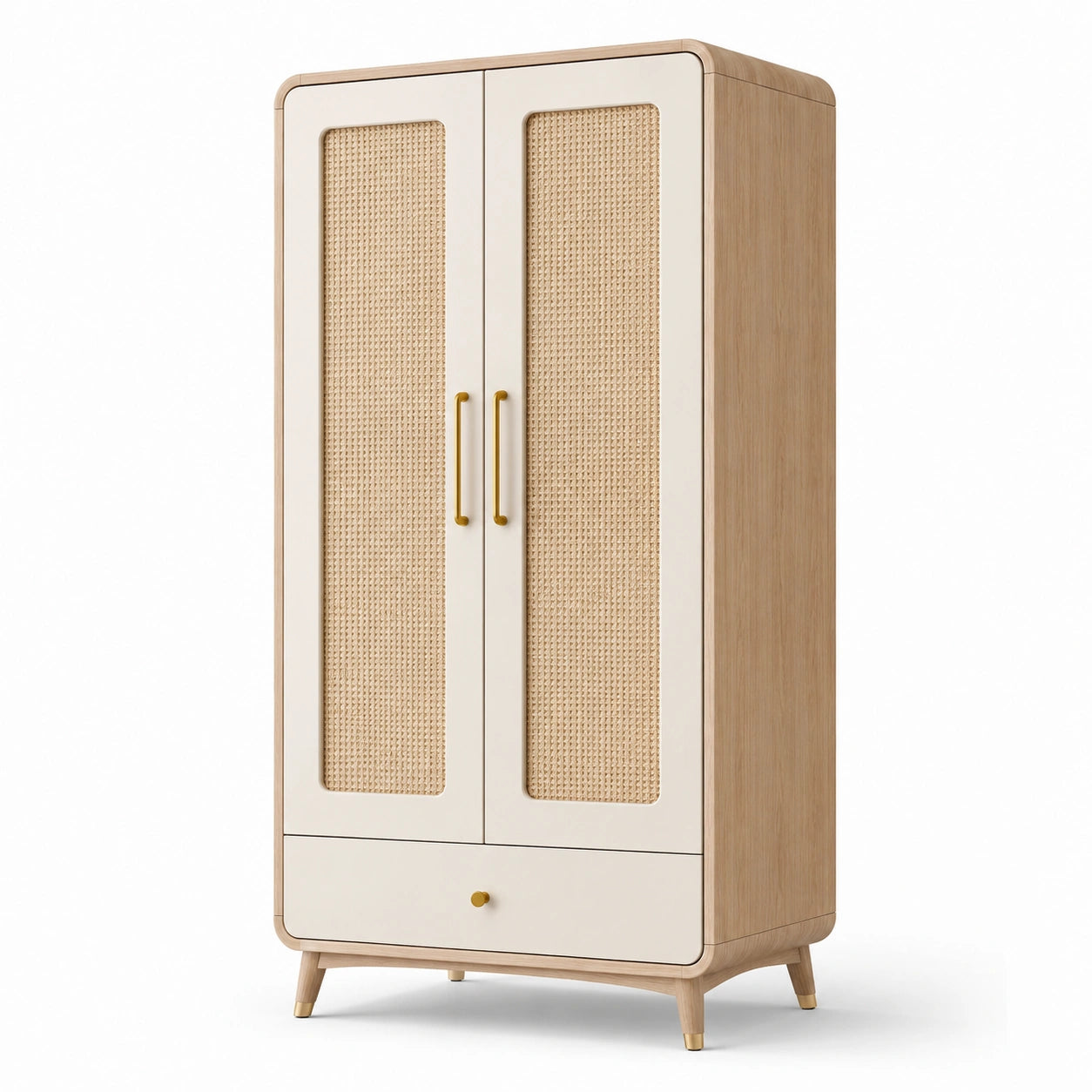 Armadio a due ante in legno e rattan beige 190x80x50 cm