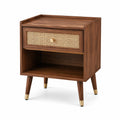 Comodino in legno di noce e rattan