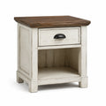 Comodino in legno bianco e marrone con cassetto