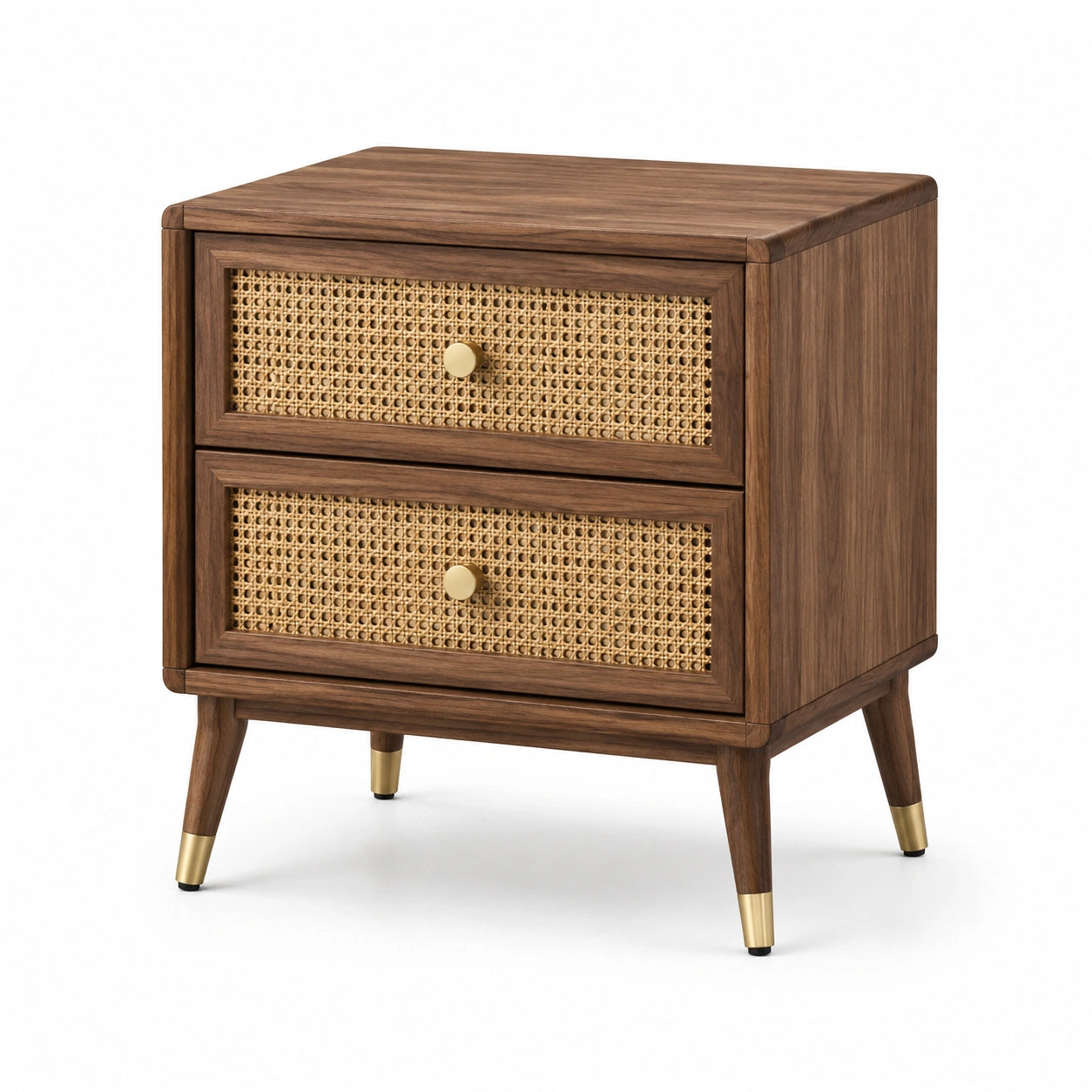 Comodino in legno e rattan 2 cassetti