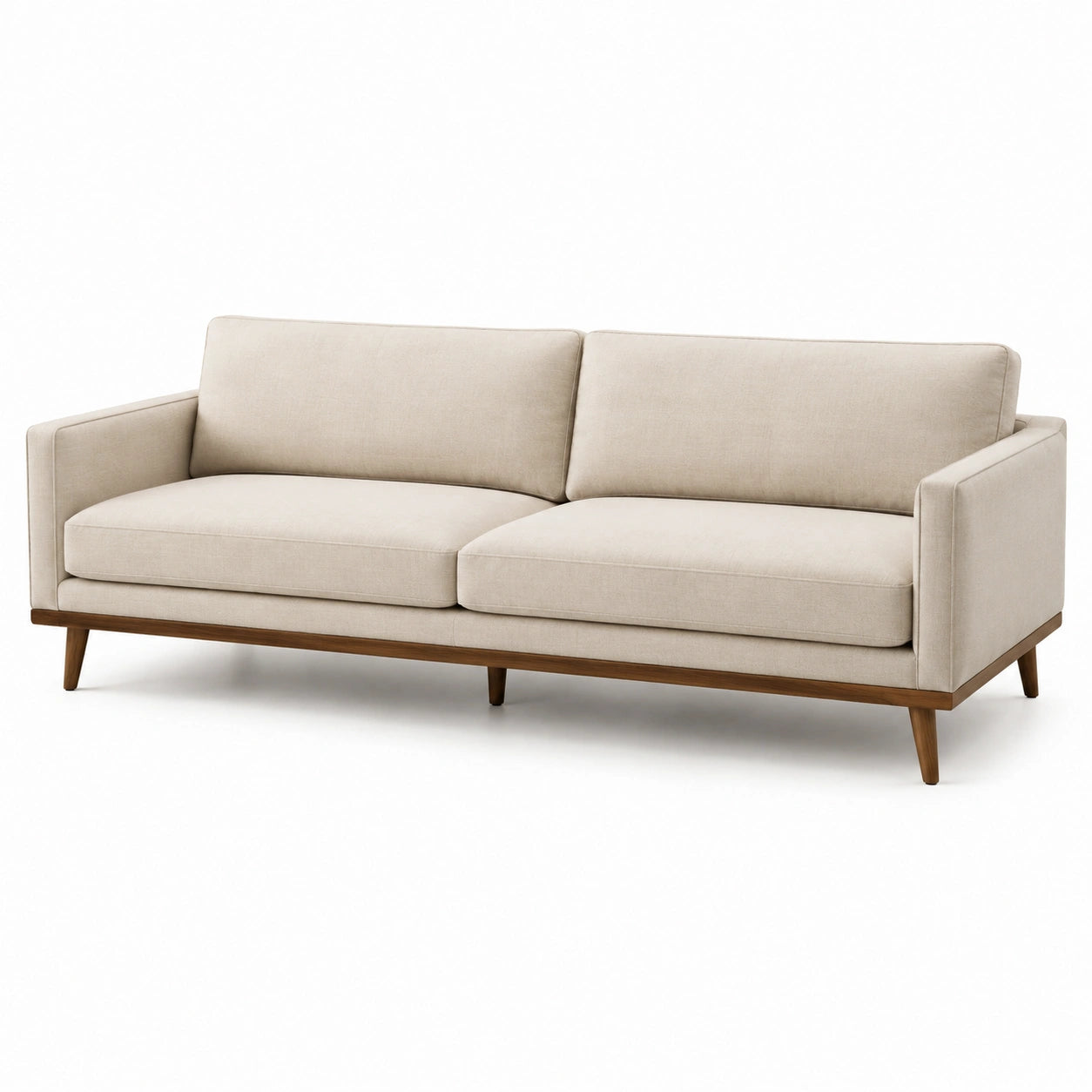 Divano tre posti in legno e poliestere beige