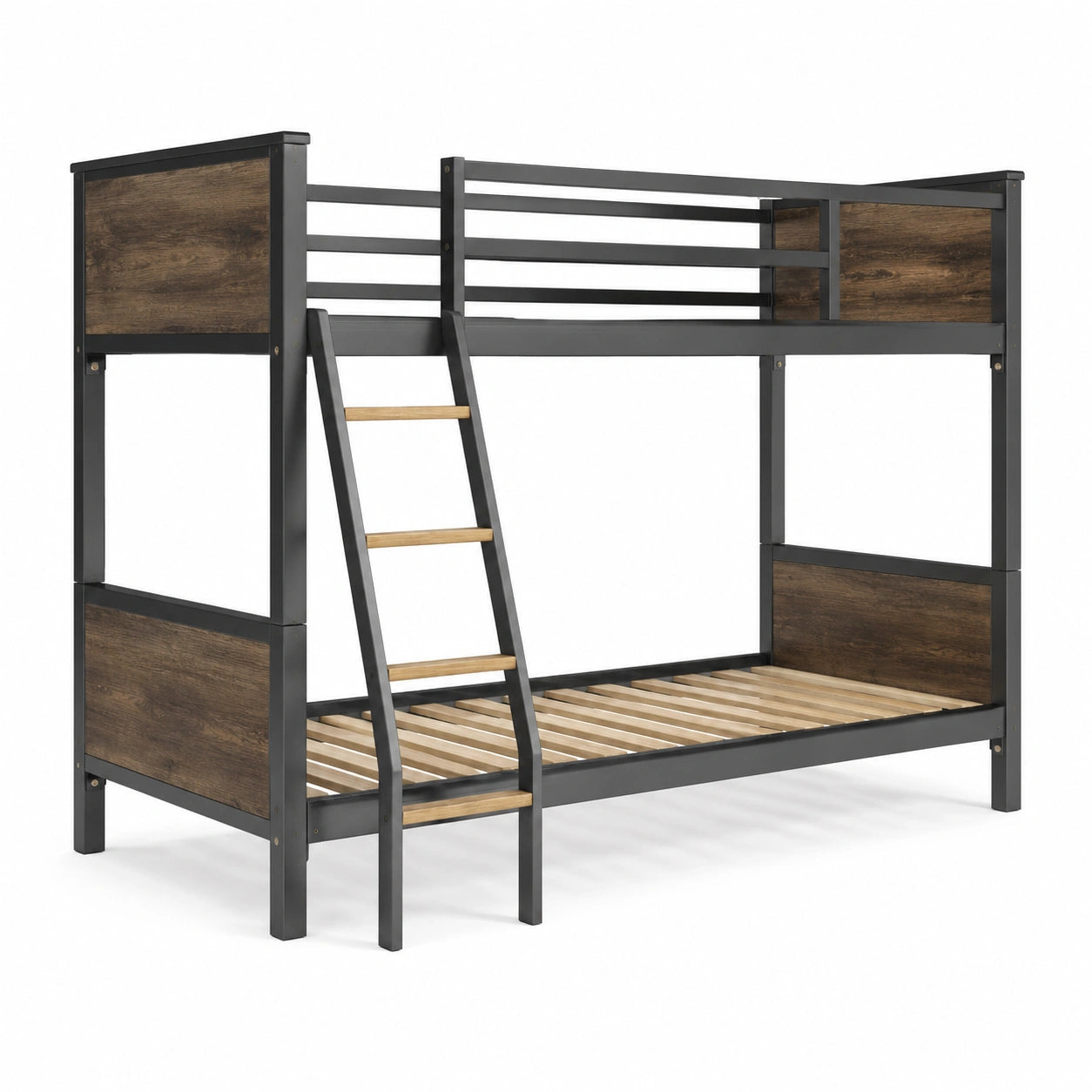 Letto a castello in metallo e legno MDF nero/marrone 200x90 cm