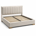 Letto matrimoniale imbottito beige tessuto legno