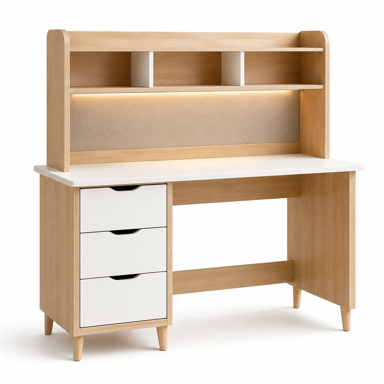 Scrivania in legno e MDF con ripiani e cassetti 120x60x120 cm