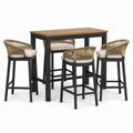Set da bar in legno e metallo con sgabelli in rattan